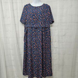 Emory Rose Blue Pink Floral Maxi Dress Cottagecore Boho L